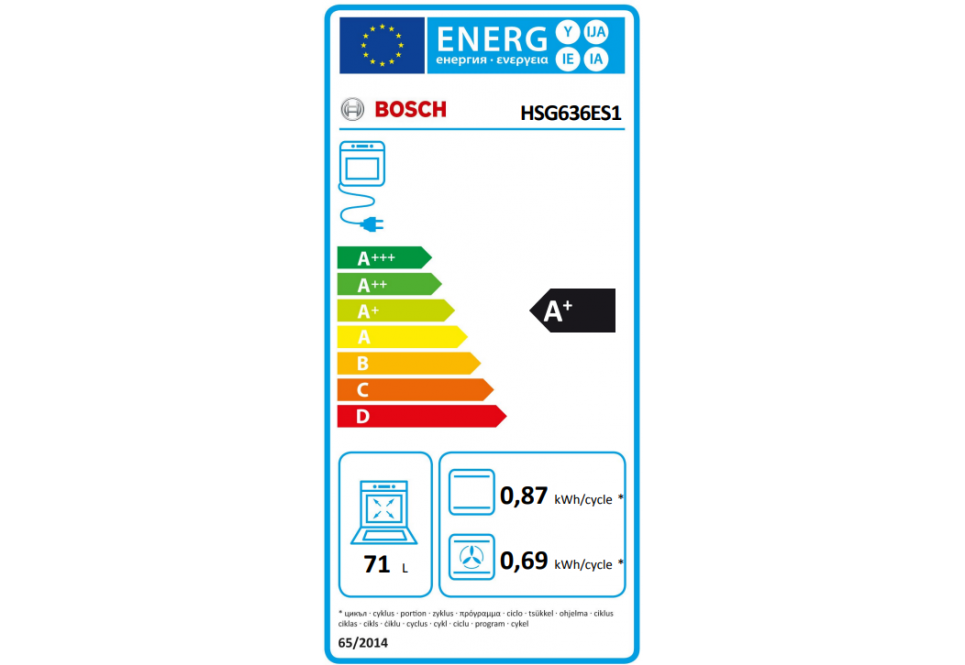 Classe energetica BOSCH Forno a Vapore ad Incasso, Serie 8, 60 cm, Classe Energetica A+, Acciaio Inox  -  HSG636ES1